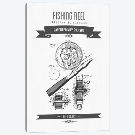 W.H. Glocker Fishing Reel Patent Sketch Retro (Charcoal) Canvas Print #ADP3142} by Aged Pixel Canvas Artwork