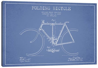 W.H. Percival Folding Bicycle Patent Sketch (Light Blue) Canvas Art Print - Bicycle Art