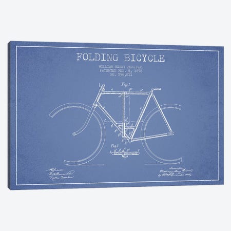 W.H. Percival Folding Bicycle Patent Sketch (Light Blue) Canvas Print #ADP3143} by Aged Pixel Canvas Artwork