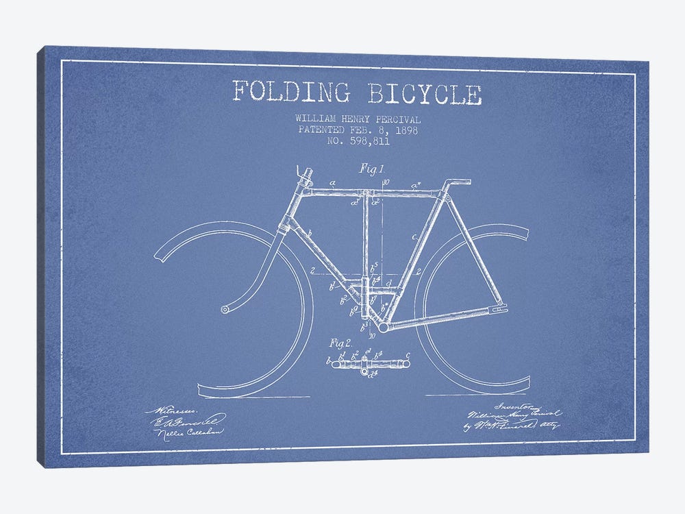 W.H. Percival Folding Bicycle Patent Sketch (Light Blue) by Aged Pixel 1-piece Canvas Art
