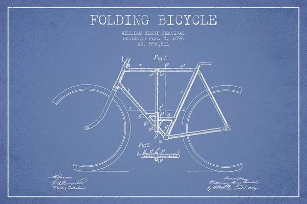 W.H. Percival Folding Bicycle Patent Sketch (Light Blue)