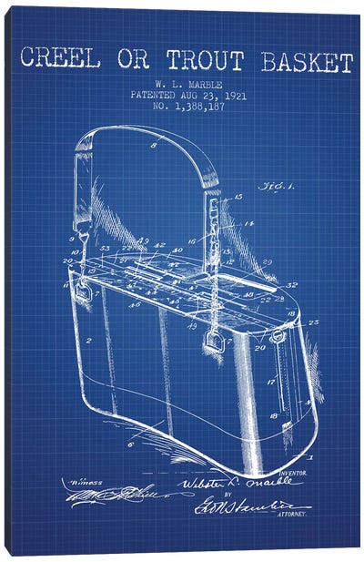 W.L. Marble Trout Basket Patent Sketch (Blue Grid) Canvas Art Print