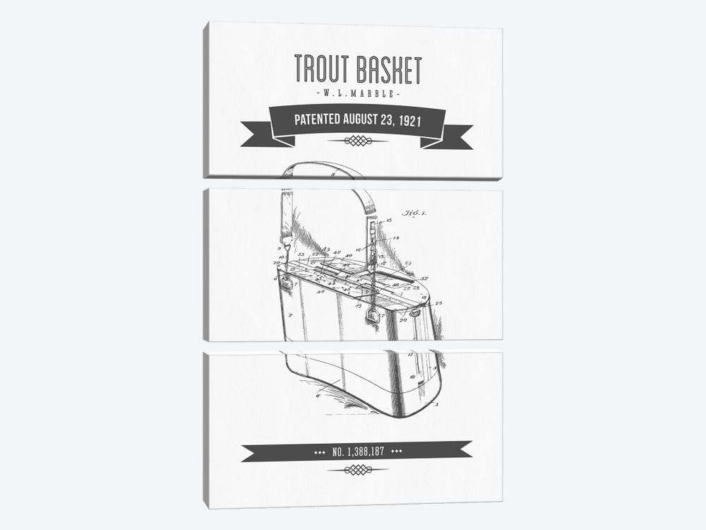 W.L. Marble Trout Basket Patent Sketch Retro (Charcoal) by Aged Pixel 3-piece Art Print
