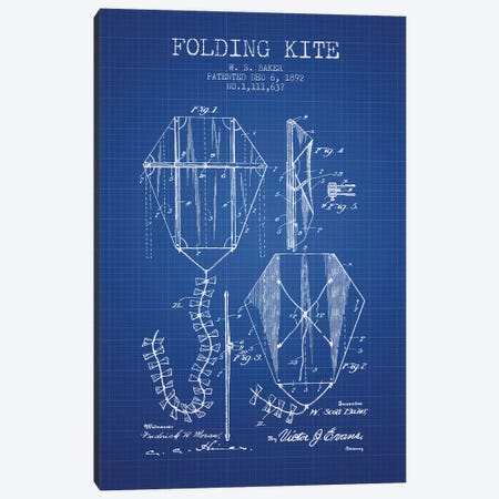W.S. Baker Folding Kite Patent Sketch (Blue Grid) Canvas Print #ADP3147} by Aged Pixel Canvas Print