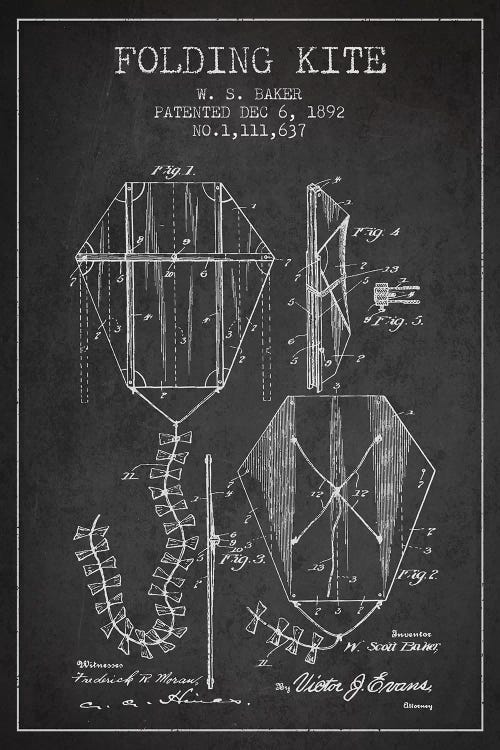 W.S. Baker Folding Kite Patent Sketch (Charcoal)