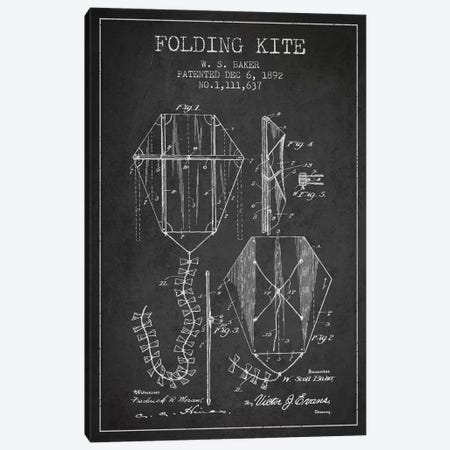W.S. Baker Folding Kite Patent Sketch (Charcoal) Canvas Print #ADP3148} by Aged Pixel Canvas Wall Art