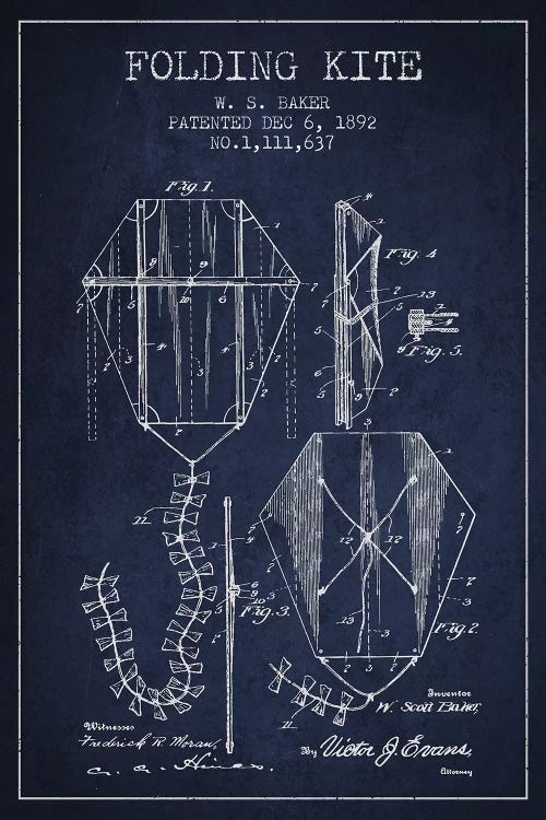 W.S. Baker Folding Kite Patent Sketch (Navy Blue)