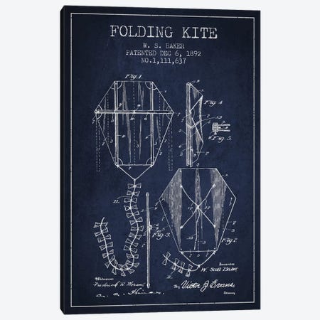W.S. Baker Folding Kite Patent Sketch (Navy Blue) Canvas Print #ADP3149} by Aged Pixel Canvas Artwork