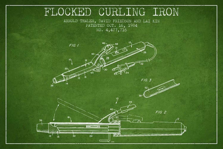 Flocked Curling Iron Green Patent Blueprint