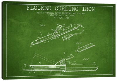 Flocked Curling Iron Green Patent Blueprint Canvas Art Print