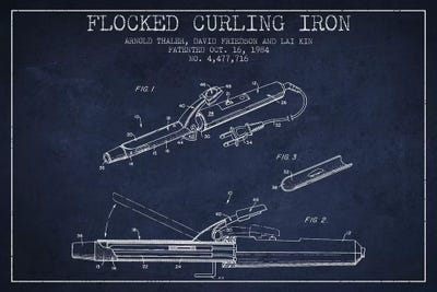 Flocked Curling Iron Navy Blue Patent Blueprint by Aged Pixel framed canvas print