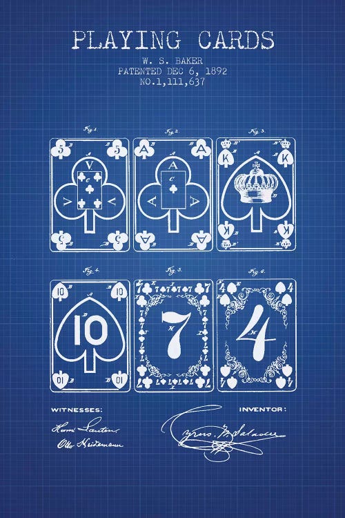 W.S. Baker Saladee Cards Patent Sketch (Blue Grid)