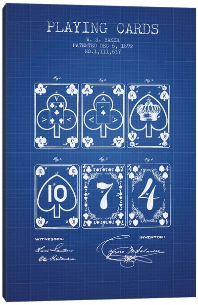 W.S. Baker Saladee Cards Patent Sketch (Blue Grid) Canvas Art Print - Gambling Art
