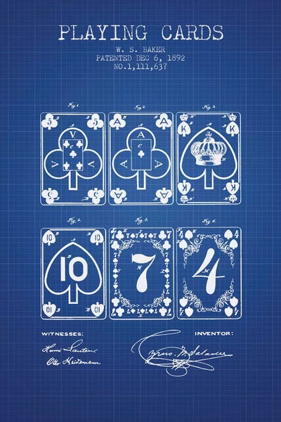 Toy & Game Blueprints: W.S. Baker Saladee Cards Patent Sketch (Blue Grid) by Aged Pixel