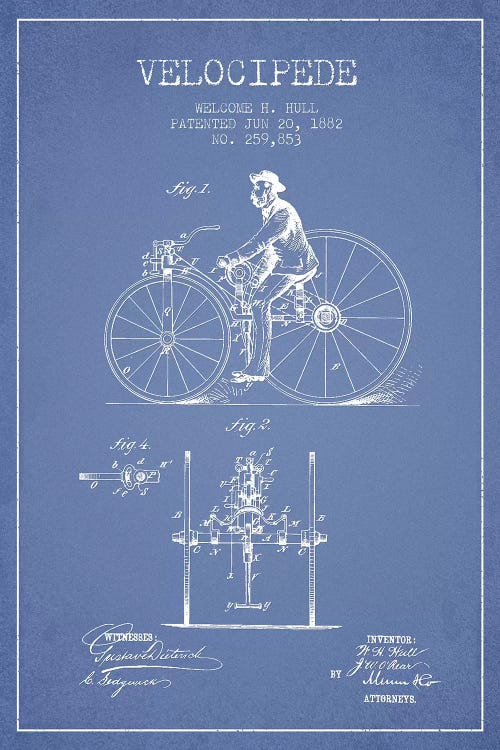 Welcome H. Hull Velocipede Patent Sketch (Light Blue) I by Aged Pixel wall art