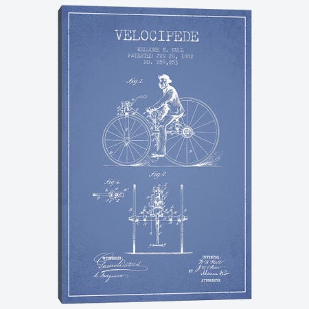 Welcome H. Hull Velocipede Patent Sketch (Light Blue) I Canvas Print #ADP3152} by Aged Pixel Canvas Art Print