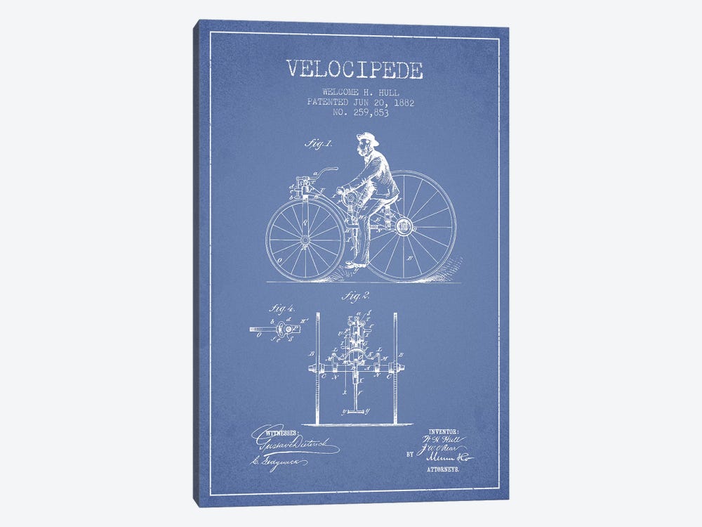 Welcome H. Hull Velocipede Patent Sketch (Light Blue) I by Aged Pixel 1-piece Canvas Wall Art