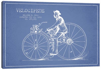 Welcome H. Hull Velocipede Patent Sketch (Light Blue) II Canvas Art Print - Bicycle Art