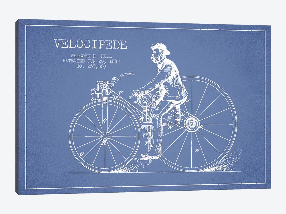 Welcome H. Hull Velocipede Patent Sketch (Light Blue) II by Aged Pixel 1-piece Canvas Print
