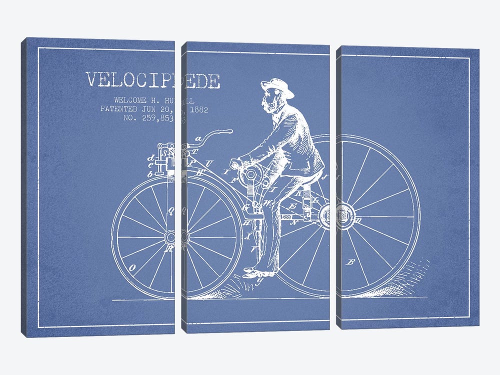 Welcome H. Hull Velocipede Patent Sketch (Light Blue) II by Aged Pixel 3-piece Canvas Print