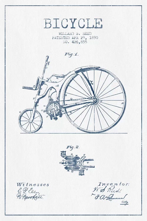 Willard S. Reed Bicycle Patent Sketch (Ink)