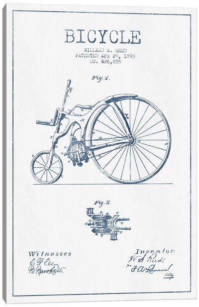Willard S. Reed Bicycle Patent Sketch (Ink) Canvas Art Print - Bicycle Art