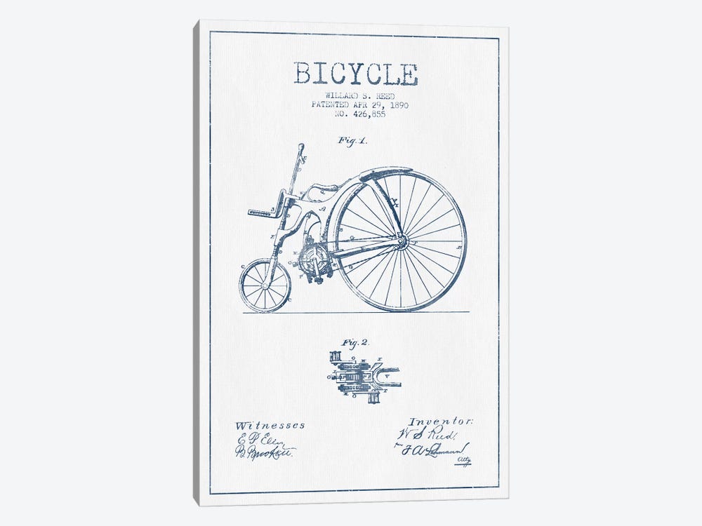 Willard S. Reed Bicycle Patent Sketch (Ink) by Aged Pixel 1-piece Art Print