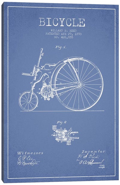 Willard S. Reed Bicycle Patent Sketch (Light Blue) Canvas Art Print - Bicycle Art