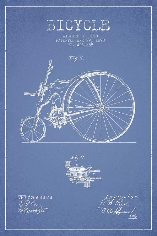 Light Blue Willard S. Reed Bicycle Patent Sketch