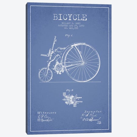 Willard S. Reed Bicycle Patent Sketch (Light Blue) Canvas Print #ADP3156} by Aged Pixel Canvas Art