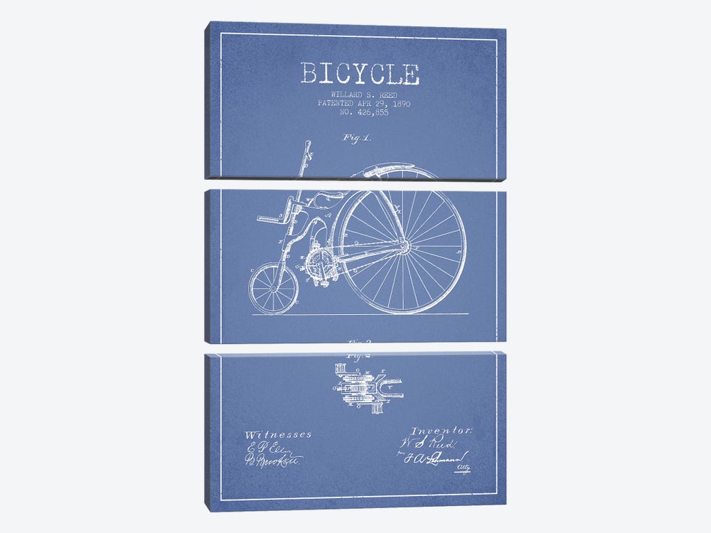 Willard S. Reed Bicycle Patent Sketch (Light Blue) by Aged Pixel 3-piece Canvas Art