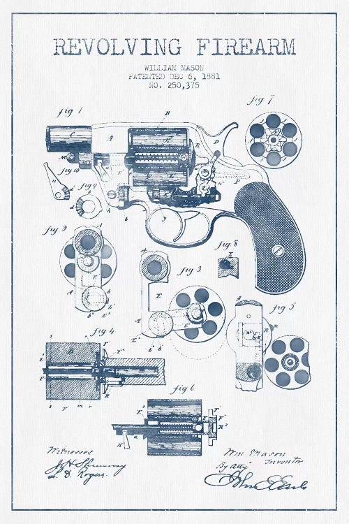 William Mason Revolving Firearm Patent Sketch (Ink)