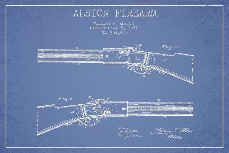 William P. Alston Firearm Patent Sketch (Light Blue) by Aged Pixel wall art