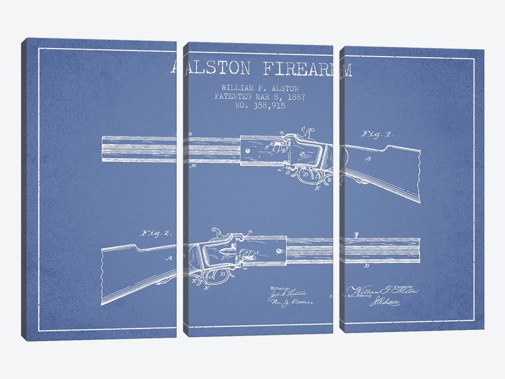 William P. Alston Firearm Patent Sketch (Light Blue) by Aged Pixel 3-piece Art Print