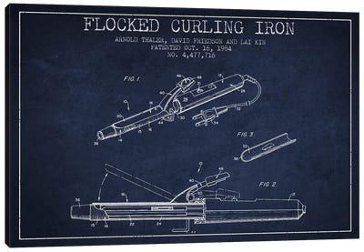 Flocked Curling Iron Navy Blue Patent Blueprint Canvas Art Print - Beauty & Personal Care Blueprints