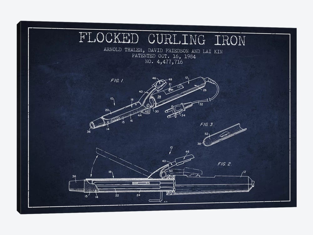 Flocked Curling Iron Navy Blue Patent Blueprint by Aged Pixel 1-piece Canvas Print