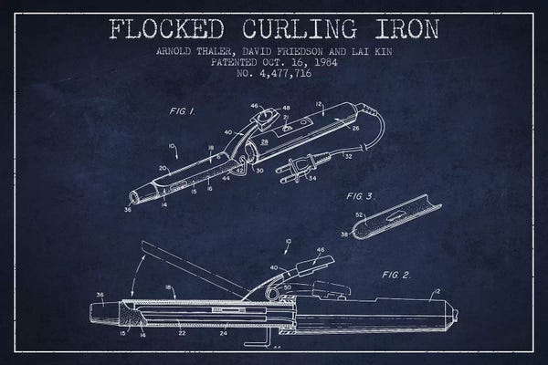 Beauty & Personal Care Blueprints: Flocked Curling Iron Navy Blue Patent Blueprint by Aged Pixel