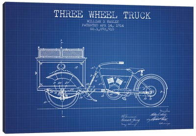 William S. Harley Three Wheel Truck Patent Sketch (Blue Grid) Canvas Art Print - Bicycle Art