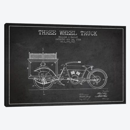 William S. Harley Three Wheel Truck Patent Sketch (Charcoal) Canvas Print #ADP3161} by Aged Pixel Canvas Wall Art