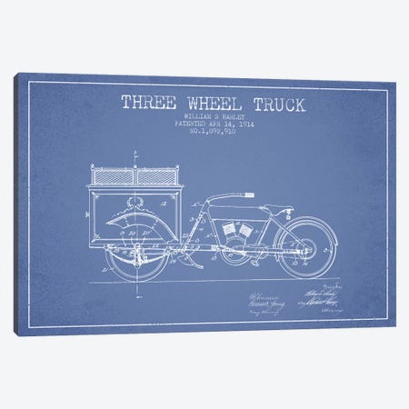 William S. Harley Three Wheel Truck Patent Sketch (Light Blue) Canvas Print #ADP3162} by Aged Pixel Canvas Artwork