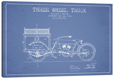 William S. Harley Three Wheel Truck Patent Sketch (Light Blue) Canvas Art Print - Automobile Blueprints