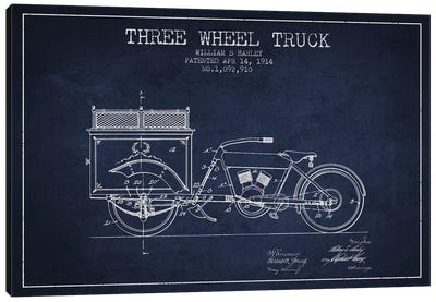 William S. Harley Three Wheel Truck Patent Sketch (Navy Blue) Canvas Art Print - Automobile Blueprints