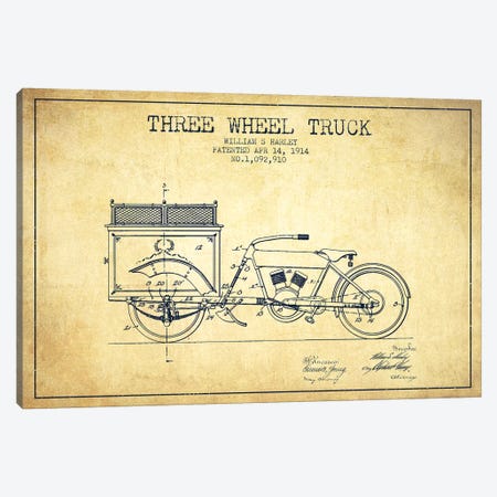 William S. Harley Three Wheel Truck Patent Sketch (Vintage) Canvas Print #ADP3164} by Aged Pixel Canvas Art Print