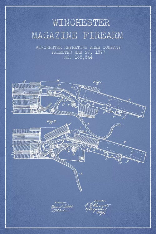 Light Blue Winchester Repeating Arms Company Winchester Magazine Firearm Patent Sketch