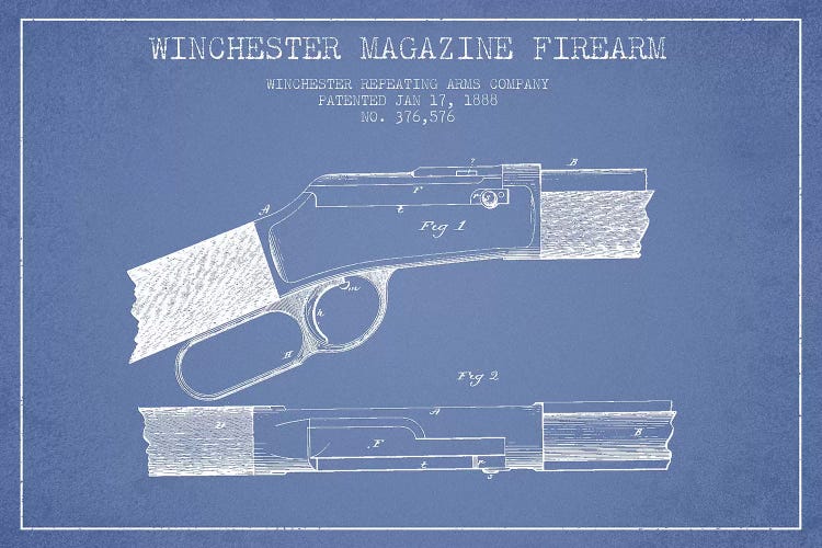 Winchester Repeating Arms Company Winchester Magazine Firearm Patent Sketch (Light Blue) II by Aged Pixel wall art