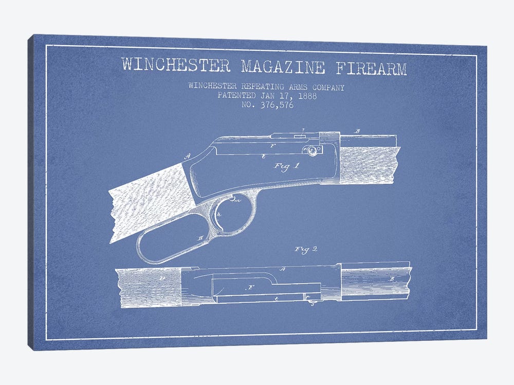 Winchester Repeating Arms Company Winchester Magazine Firearm Patent Sketch (Light Blue) II by Aged Pixel 1-piece Canvas Wall Art