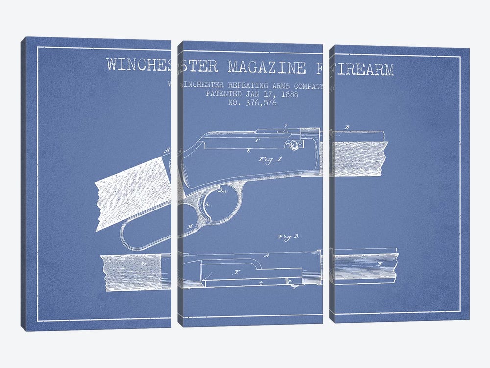 Winchester Repeating Arms Company Winchester Magazine Firearm Patent Sketch (Light Blue) II by Aged Pixel 3-piece Canvas Art