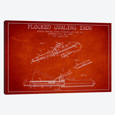 Flocked Curling Iron Red Patent Blueprint Canvas Print #ADP316} by Aged Pixel Canvas Art