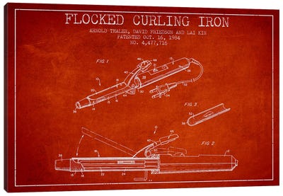 Flocked Curling Iron Red Patent Blueprint Canvas Art Print - Aged Pixel: Beauty & Personal Care