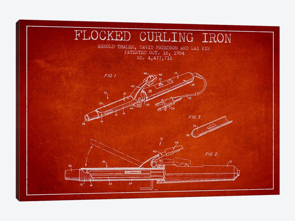 Flocked Curling Iron Red Patent Blueprint by Aged Pixel 1-piece Canvas Wall Art